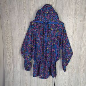 Vintage 90s Columbia Womens Size Medium Hooded Windbreaker Jacket Colorful Nylon